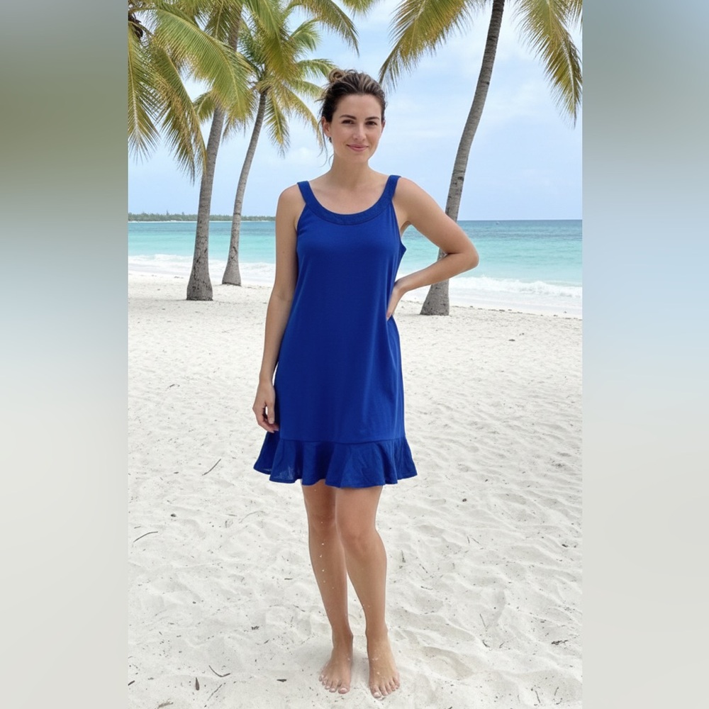 Tommy Bahama navy bottom ruffled mini‎ sundress dress size medium